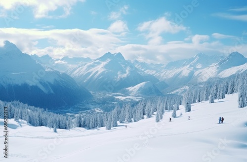 a snow covered scene with snow falling around © olegganko