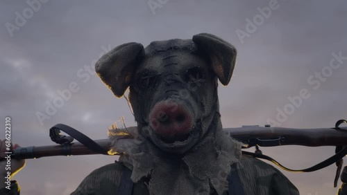 Soldier in a scary mask
