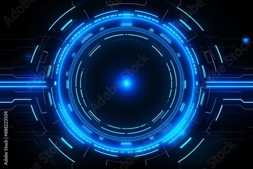 A glowing blue circle on technology background with HUD photo
