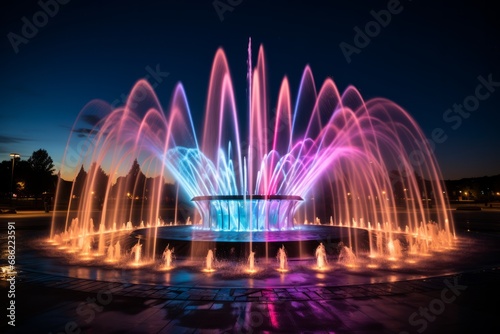 Colorful Fountain Illuminated at Night
