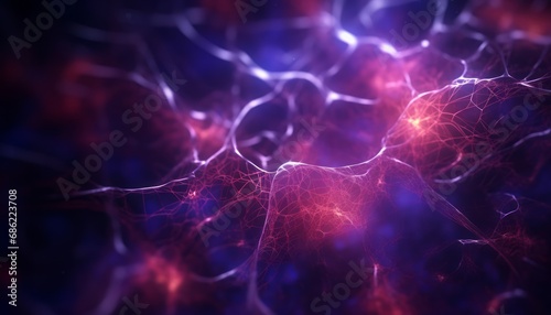 Generative AI image of neuron with bright and colorful light