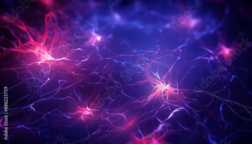 Generative AI image of neuron with bright and colorful light