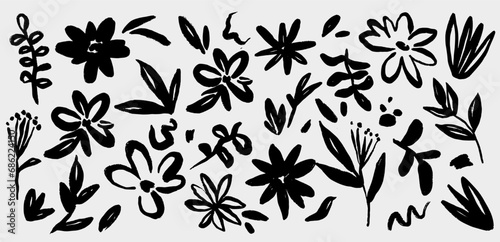 Modern abstract floral vector set. Collage contemporary set of elements. Hand drawn cartoon style flowers. Minimalism photo