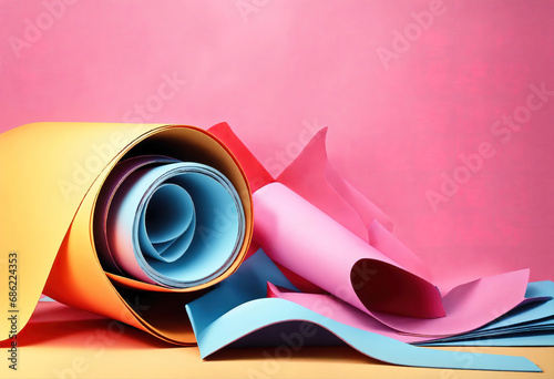 3d render, paper ribbon rolls, abstract shapes, fashion background, swirl, pastel. Generative Ai © MDRobiul