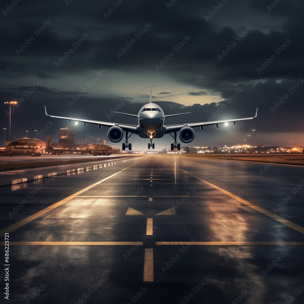 An aircraft departing from an airport. An aircraft departing from an airport.
