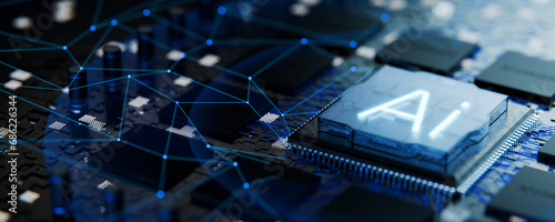 Generation using a neural network. Neurointerface. Education artificial intelligence. Artificial intelligence microprocessor. Artificial intelligence processor. 3D rendering.