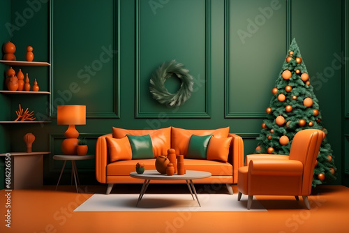 Green and orange christmas interior