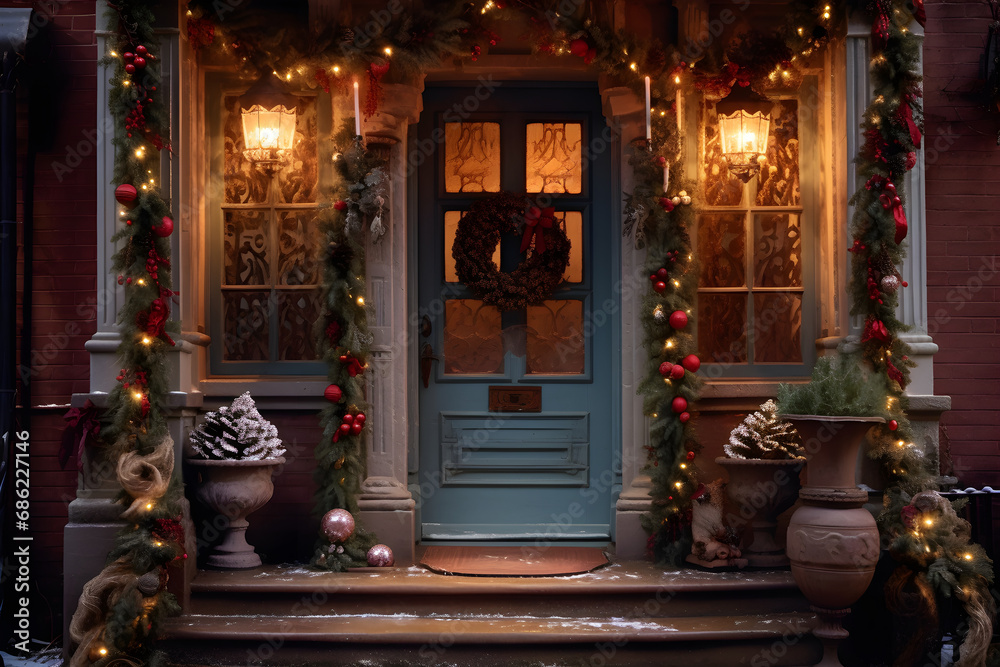 Front door in christmas decorations