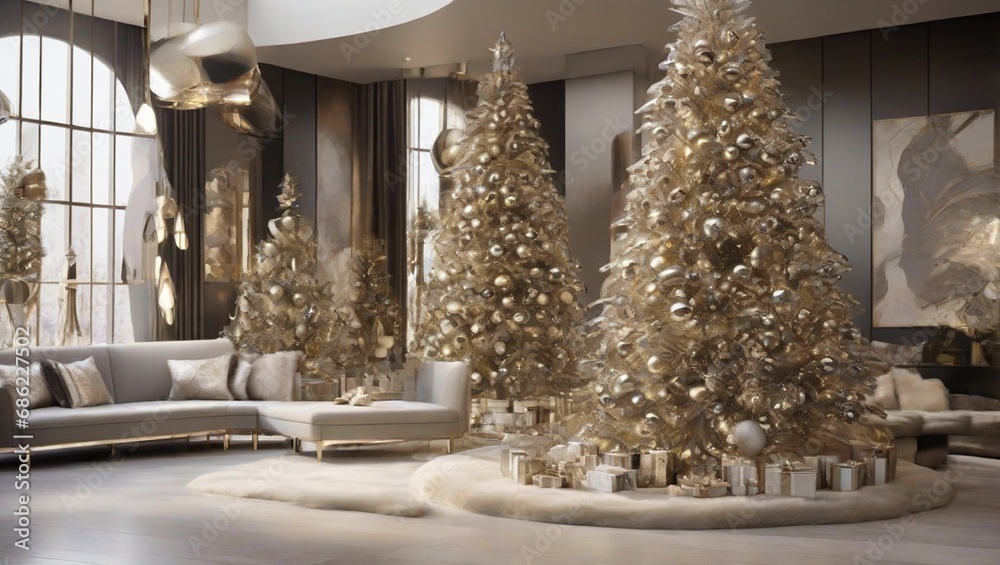 interior of a building decorated for Christmas
