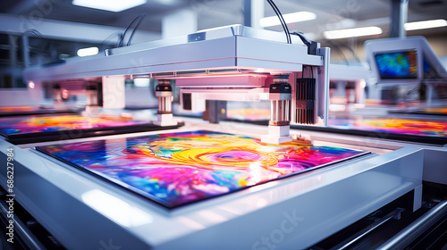 Wallpaper Mural Printing machine in a modern printing factory. 3d rendering. Generative AI technology. Torontodigital.ca