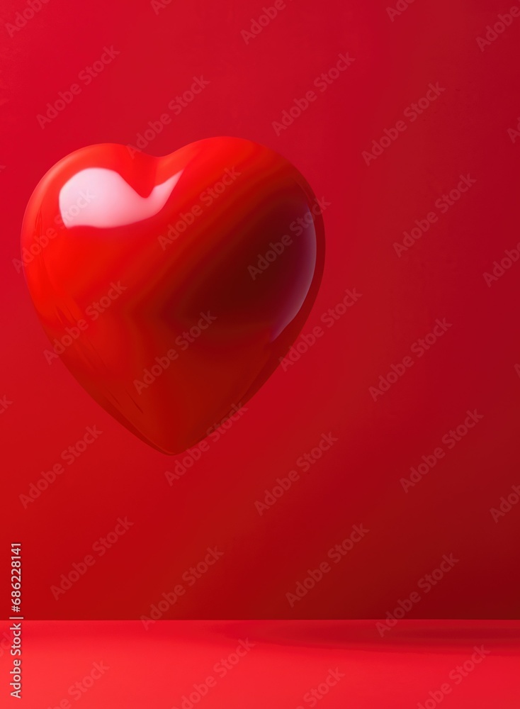 Card with heart. Red background. 3 d Heart. Valentine's Day