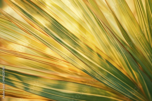 Sun coming through fan shaped palm leaves  green and gold texture background