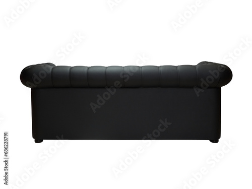black leather office sofa in retro style on white background, back view