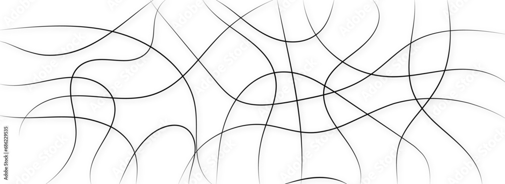 Random and scribble black line pattern background. Decorative pattern with tangled curved lines. Random chaotic lines abstract geometric pattern vector background.	
