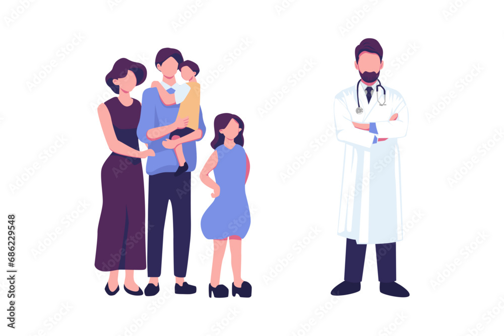family doctor, treatment of childhood disease flat style illustration vector design family doctor, treatment of childhood disease flat style illustration vector design