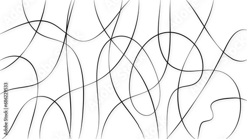 Random and scribble black line pattern background. Decorative pattern with tangled curved lines. Random chaotic lines abstract geometric pattern vector background.	

