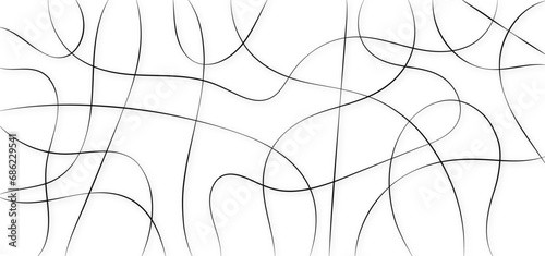 Random and scribble black line pattern background. Decorative pattern with tangled curved lines. Random chaotic lines abstract geometric pattern vector background.	
