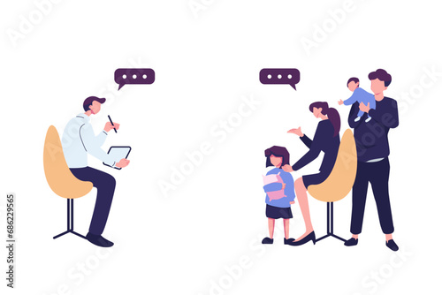 Psychotherapeutic counseling for a child flat style illustration vector design