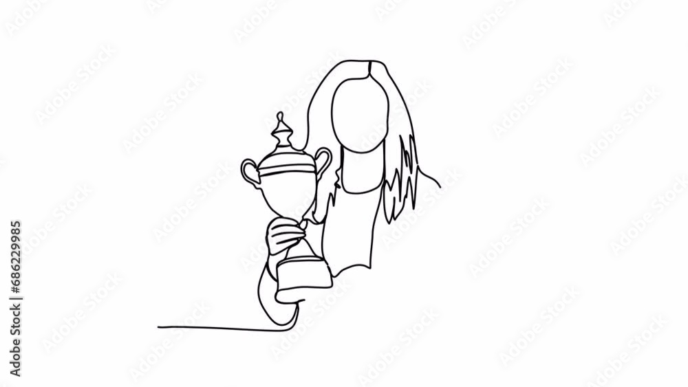 Woman holding the championship trophy, one line drawing animation. Video clip with alpha channel. Woman holding the championship trophy, one line drawing animation. Video clip with alpha channel.