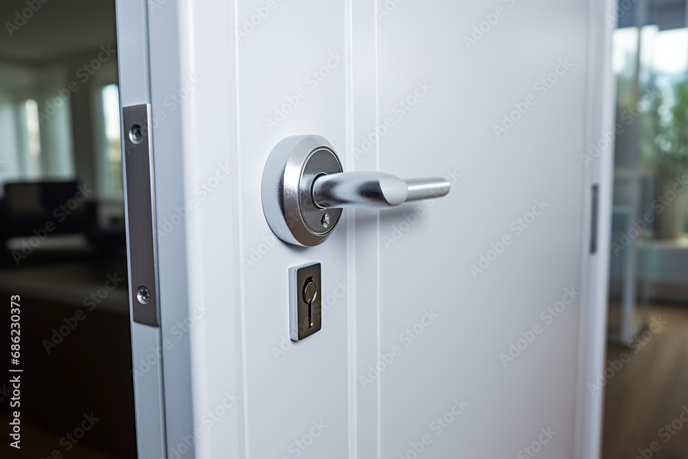Close-up of door handle in modern office. Modern business interior Close-up of door handle in modern office. Modern business interior