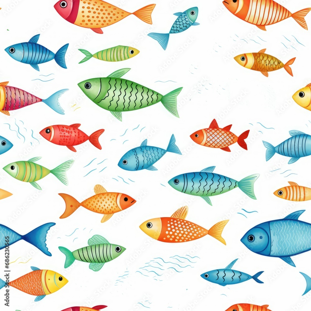 Naklejka premium seamless pattern with fish. Print for fabric, wrapping paper design. background. children's wallpaper. Sea, ocean concept