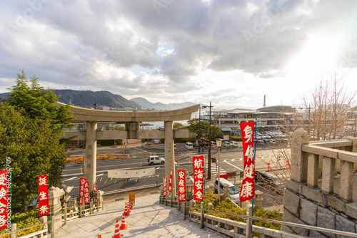 View of Kameyama Hachimangu shrine in Shimonoseki  Japan.