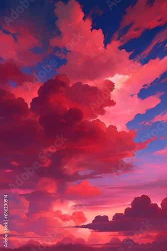 Beautiful red clouds, vertical composition