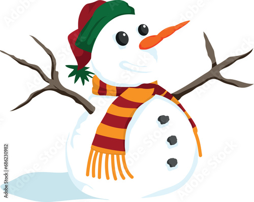  Happy snowman standing in Christmas winter