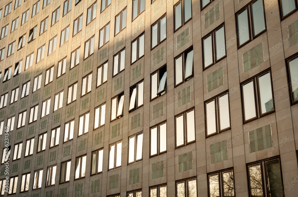 concrete office building with glass windows