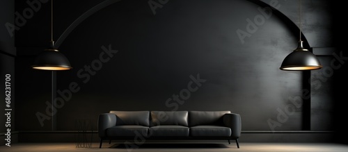 Contemporary illustration of a room with a black ceiling lamp