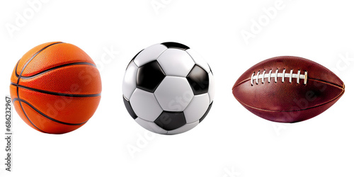 Basketball, soccer ball, and football on transparent background or PNG file made with Ai generative technology