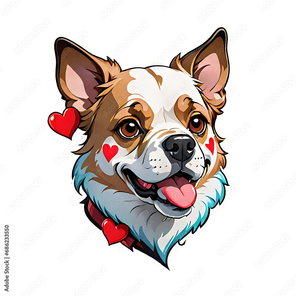 Loving Corgi with Hearts - Isolated Clipart. An adorable smiling Corgi dog head illustration with red hearts, perfect for Valentine's Day design elements or pet lovers' creations, isolat