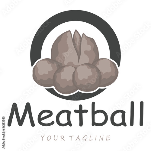 meatball logo design illustration template for Asian food, processed meat, restaurant, business