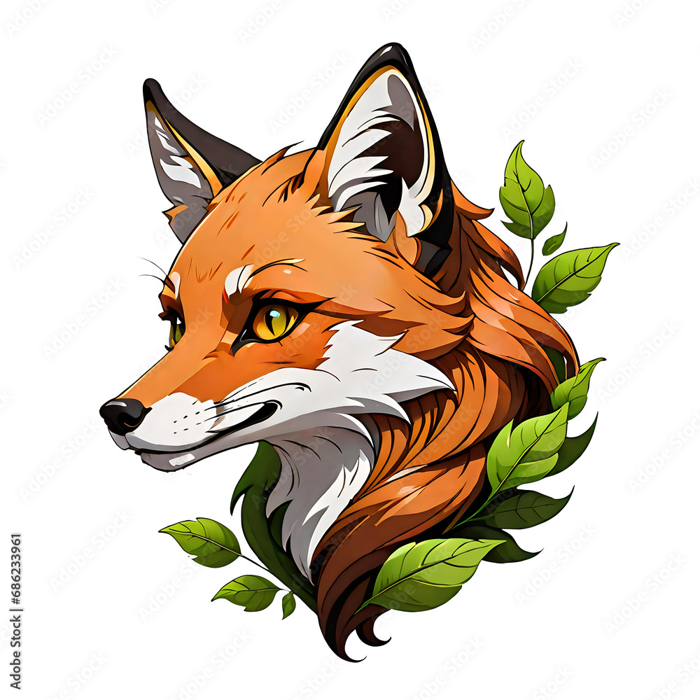 Obraz premium Cute Cartoon Fox with Soft Fur Illustration, Isolated digital art of an adorable cartoon fox with fluffy fur and big eyes, ideal for children's content, T-shirt prints, and wildlife them