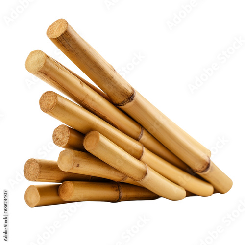 Bamboo sticks used for skewering food with selective isolated on transparent background