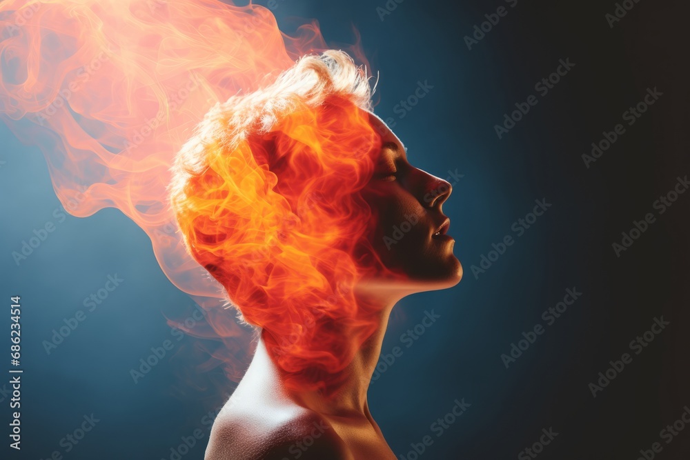 a person with a head of fire