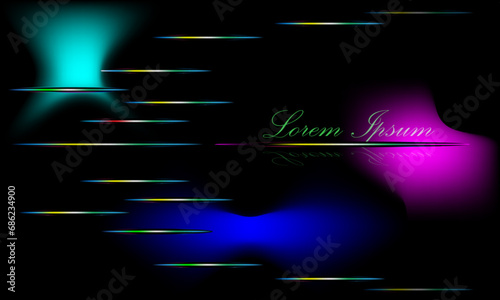 Abstract bright background with glowing neon lines and lettering on a black background.