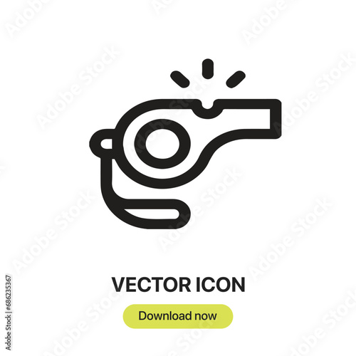 Whistle icon vector. Linear-style sign for mobile concept and web design. Whistle symbol illustration. Pixel vector graphics - Vector.