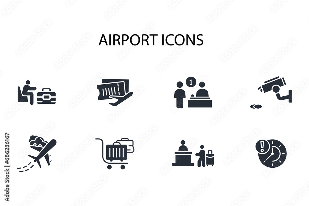 Airport icon set.vector.Editable stroke.linear style sign for use web design,logo.Symbol illustration. Airport icon set.vector.Editable stroke.linear style sign for use web design,logo.Symbol illustration.