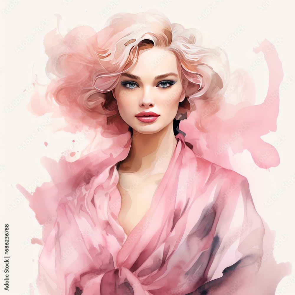 Pink Fashion Girl in Contemporary Artistry Watercolor Clipart