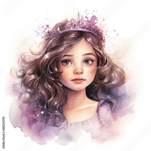Princess Portrait in Ethereal Colors Watercolor Clipart