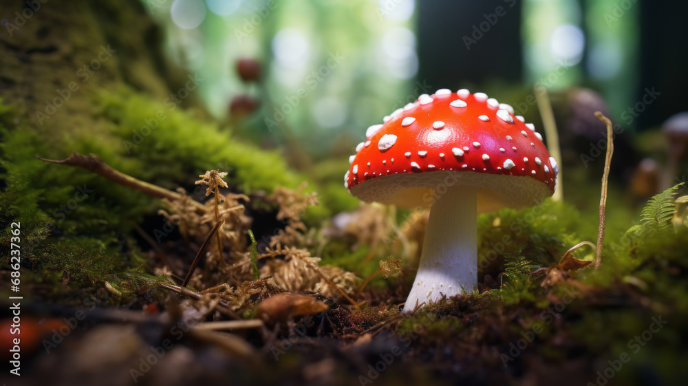 Amanita muscaria or “fly agaric“ is a red and white spotted poisonous Amanita muscaria or “fly agaric“ is a red and white spotted poisonous