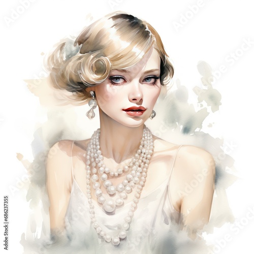 Pearl Jewelry Girl in Delicate Artistry Watercolor Clipart