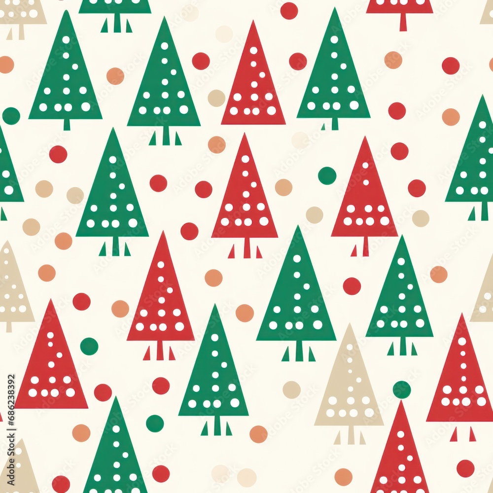 a red, green and white christmas tree seamless pattern background