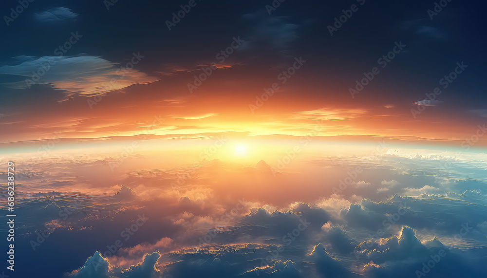 Sun rising view from space , safe nature earth day concept