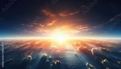 Sun rising view from space , safe nature earth day concept photo