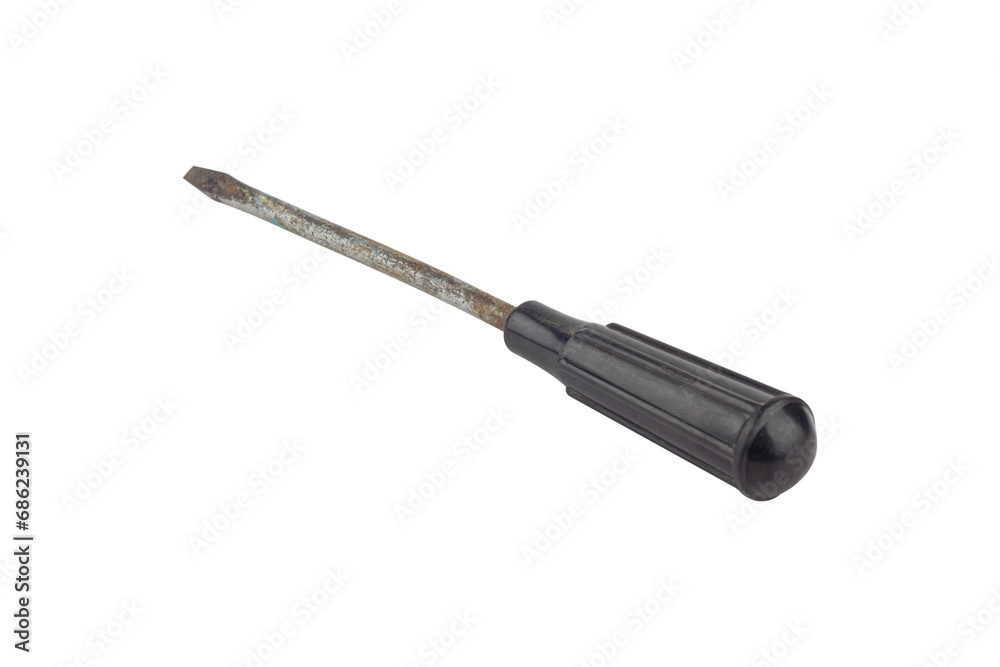 screwdriver, old rubber-handled screwdriver, isolate screwdriver, old rubber-handled screwdriver, isolate