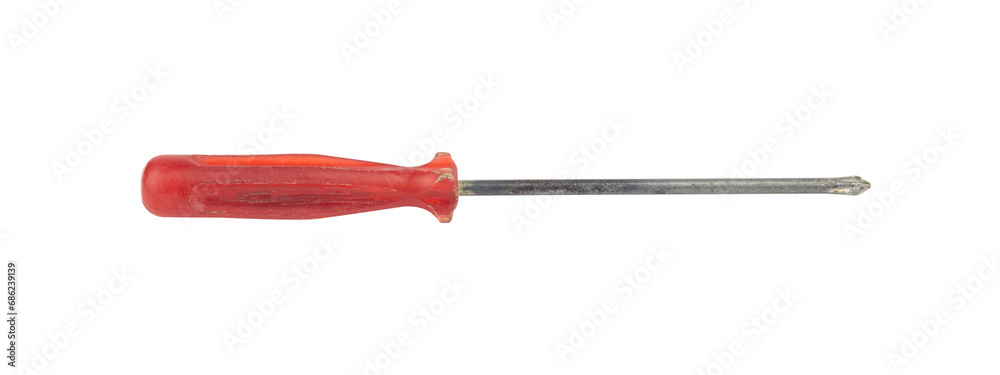 screwdriver, old rubber-handled screwdriver, isolate screwdriver, old rubber-handled screwdriver, isolate