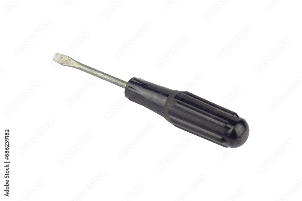 screwdriver, old rubber-handled screwdriver, isolate screwdriver, old rubber-handled screwdriver, isolate