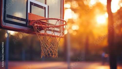 Basketball hoop at sunset photo